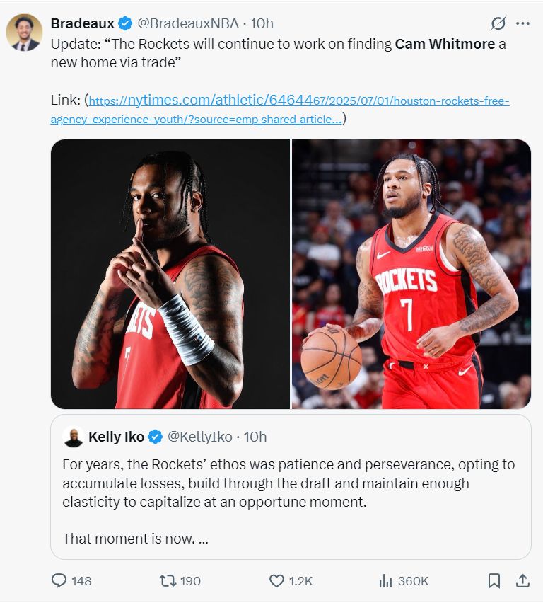 开云中国-曝火箭正为白魔找下家：美记透露公牛有意接手 休媒盼斯通能留下他